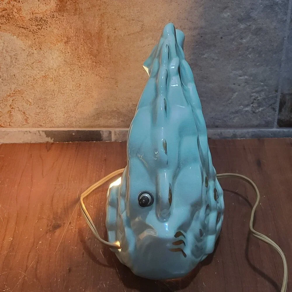 Vintage Gilded Blue Swan TV Lamp Night Light Ceramic